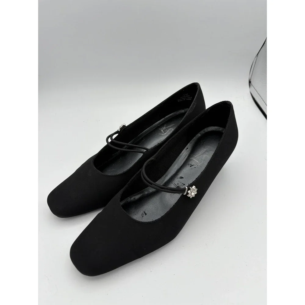 LifeStride Shoes Womens Size 7.5 Black Mary Jane Rhinestone Block Heel‎ Pumps